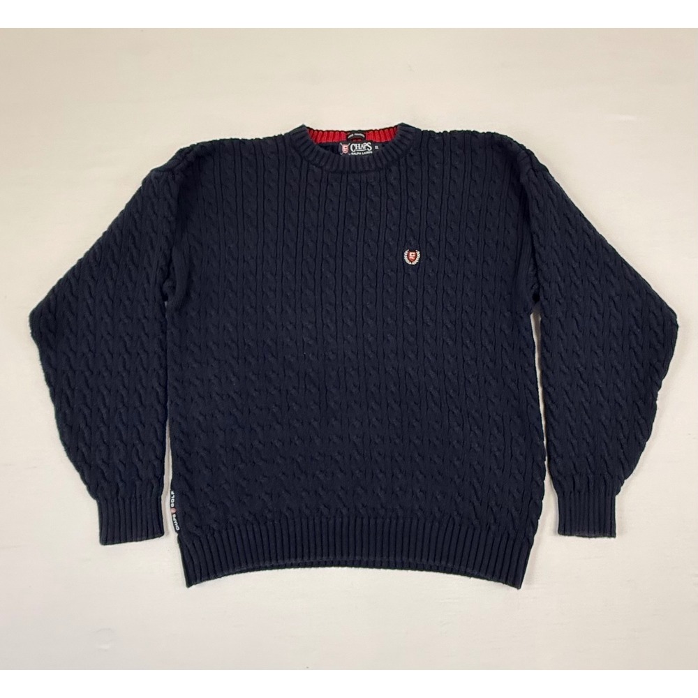Vintage Chaps Ralph Lauren Golf Navy Blue Cable Knit Cotton Sweater Mens Size XL